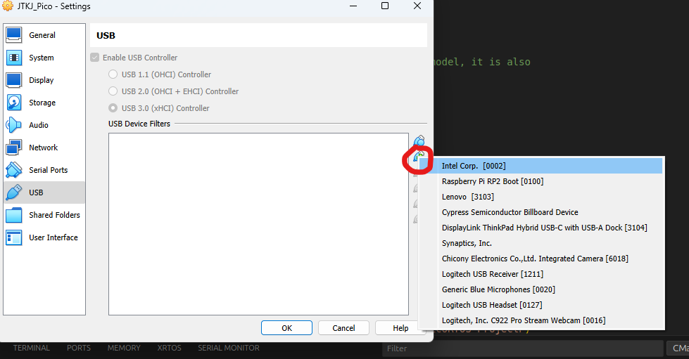 "Connecting USB to virtual machine"